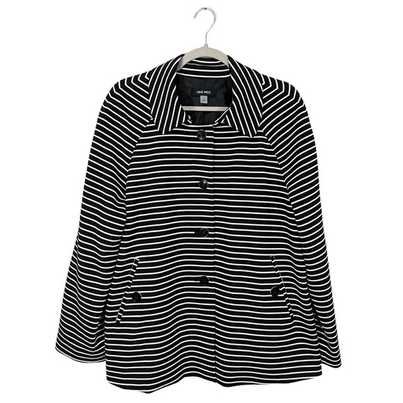 Nine West Women's Black & White Striped Jacket Size 14 Coat Cape [B35#71] - Picture 11 of 12